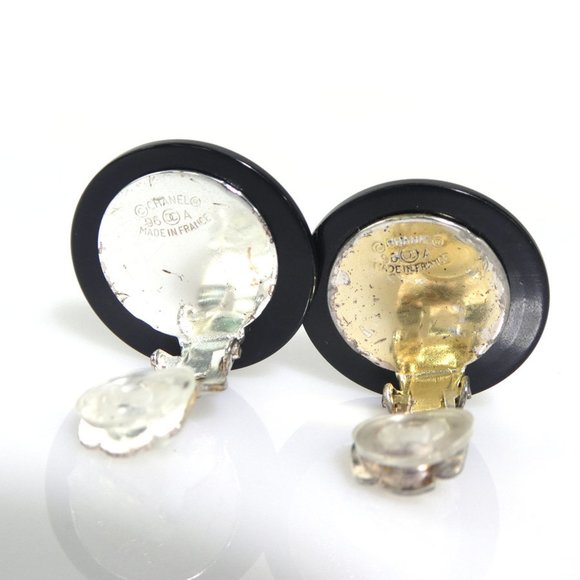CHANEL Earrings Coco Mark Metal Plastic Silver Black Women's e59729g